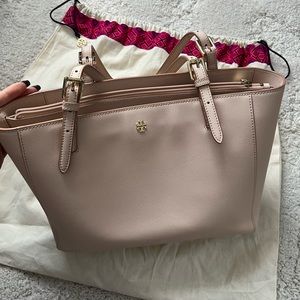 Tory Burch York Buckle Tote Blush Pink Saffiano Leather